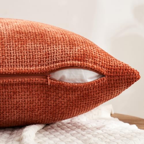 Decorative Chenille Fall Pillow Covers Burnt Orange 20x20 Pack of 4 (20" x 20" (Pack of 4) / Burnt Orange)