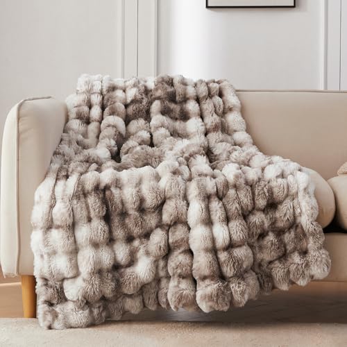 Soft Bubble Faux Fur Throw Blanket (Tie-dye Brown / 60“x80”)