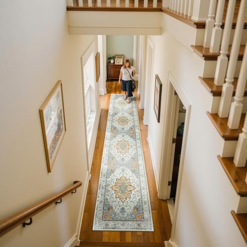 Washable Area Rug (Beige/Carbon Grey/Orange / 2' x 10' (Rectangular))