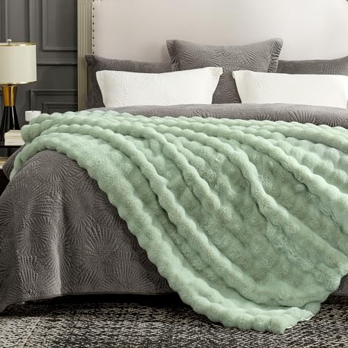 Faux Fur Throw Blanket for Couch (Sage Green / Twin(60" x 80"))