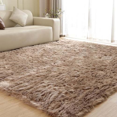 Beige Area Rugs for Living Room Bedroom Nursery 9X12 Washable Faux Sheepskin Fluffy Fur Rug Kids Room Decor Soft Cozy Home Décor (9' x 12' (Rectangular) / Beige)