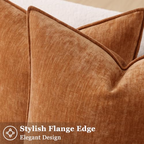 Chenille Light Rust Velvet Throw Pillow Covers 18x18 Set of 2 (Light Rust / 18" x 18" (Pack of 2))