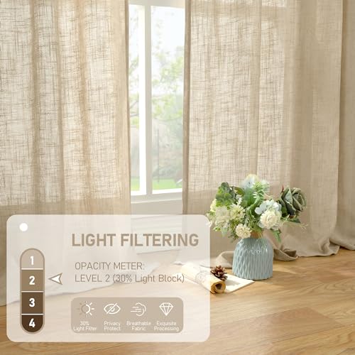 Brown Linen Semi Sheer Window Curtains 84 inch Length (Brown / 34"W x 84"L (Pack of 2))