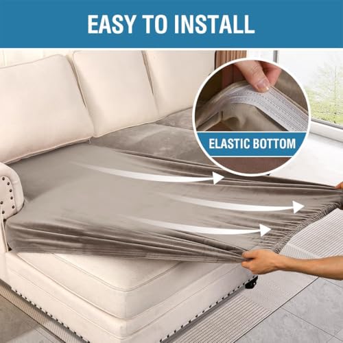 Velvet Stretch Sectional Couch Covers 3 Pieces Sofa Seat Cushion Covers L Shape Separate Cushion Couch Cover for Both Left (Taupe / 2 Seater + Chaise)