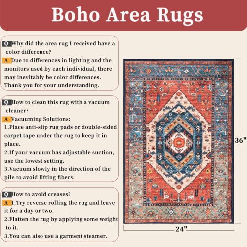 2x3 Washable Non Slip Boho Small Area Rug for Entryway (Rust/Multi / 2' x 3' (Rectangular))
