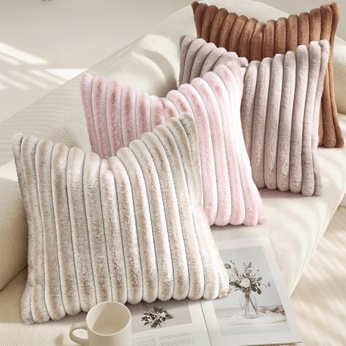 Fall Faux Fur Throw Pillow Covers 12x20 Set of 2 Pink White (Pink White / 20" x 12" (Pack of 2))