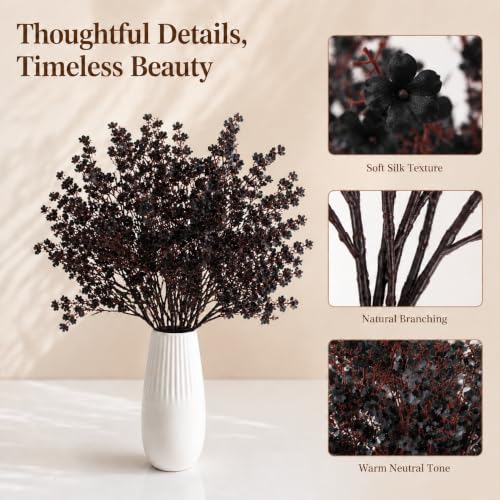 6 Bundles Artificial Black Baby’s Breath Flowers (Black)