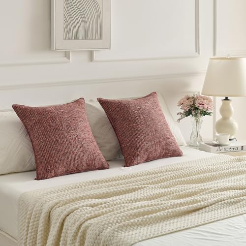 Pack of 2 Tweed Chenille Throw Pillow Covers 20x20 Inch (Burgundy / 20" x 20" (Pack of 2))