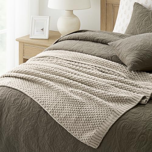 HOME Chunky Chenille Knit Throw Blanket (Warm Gray / 60" X 80")