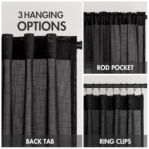 Black Linen Curtains 84 Inch Length 2 Panels for Bedroom Living Room (52"W x 84"L (Pack of 2) / Black)