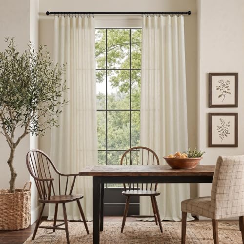 Oatmeal Beige Linen Curtains 92 Inch Length 2 Panels Back Tab Semi Sheer Light Filtering Boho Living Room Curtain Home Office Minimalist Modern Farmhouse Decor Neutral Birch Drapes 52 x 92 Inch Long (52"W x 92"L (Pack of 2) / Birch Beige)