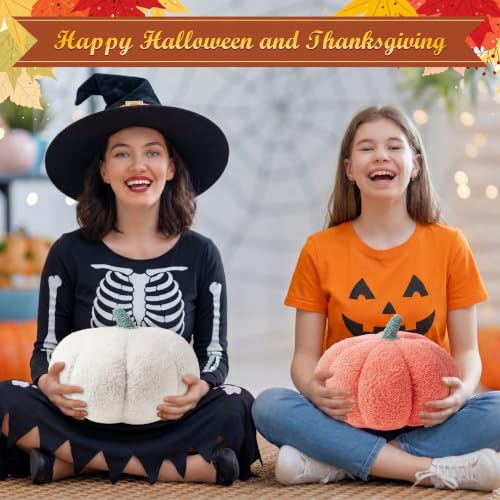 1 Pcs 3D Pumpkin Pillow Fall Decor Halloween Cushions (White)