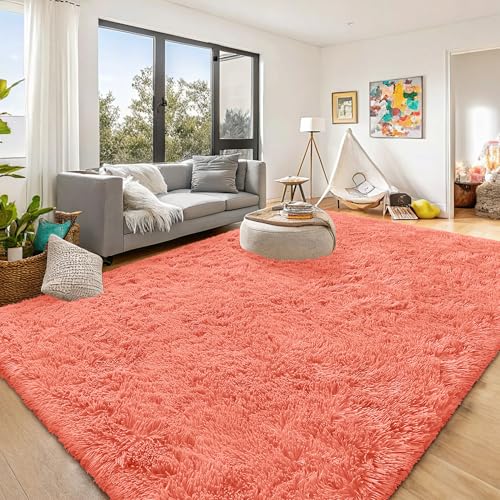 9x12 Machine Washable Large Area Rugs for Living Room (9x12 Ft / Coral Red)