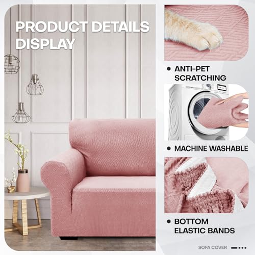 1 Piece Jacquard Couch Covers for 3 Cushion Couch Living Room High Stretch Sofa Cover Pets Dogs Friendly Anti Slip Thickened Slipcovers Furniture Protector (Large (71"-90") / New Pattern Rose)