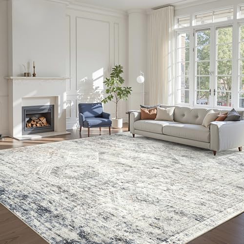 10x14 Area Rugs for Living Room Washable Rug Non (Blue/Ivory / 10' x 14' (Rectangular))
