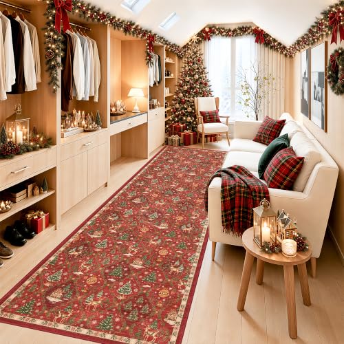 Christmas 3x10 Runner Rugs for Hallway (Christmas Red / 3' x 10' (Runner))
