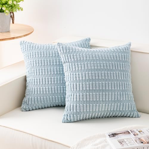 Pack of 2 Corduroy Decorative Throw Pillow Covers 20x20 Inch (Sky Blue / 20" x 20" (Pack of 2))