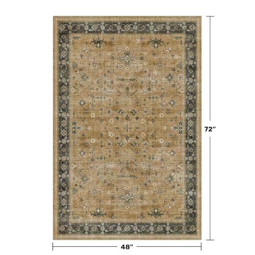 Boho Earth 4x6 Large Entryway Rug (4' x 6' (Rectangular) / Rustic Brown / Charcoal Olive)