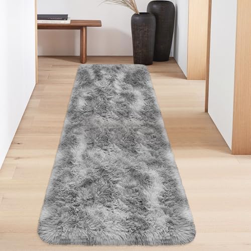 Super Soft Fluffy Living Room Area Rug 2x6 ft Tie (Tie-dyed Grey / 2' x 6' (Runner))