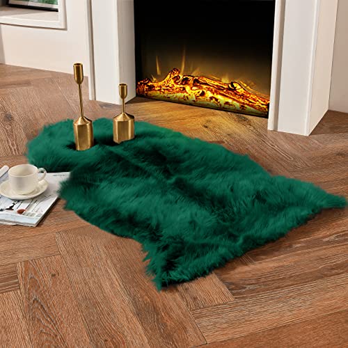 Emerald Green Faux Sheepskin Throw Rug 2x3 ft (Emerald Green / 2' x 3' (Oval))