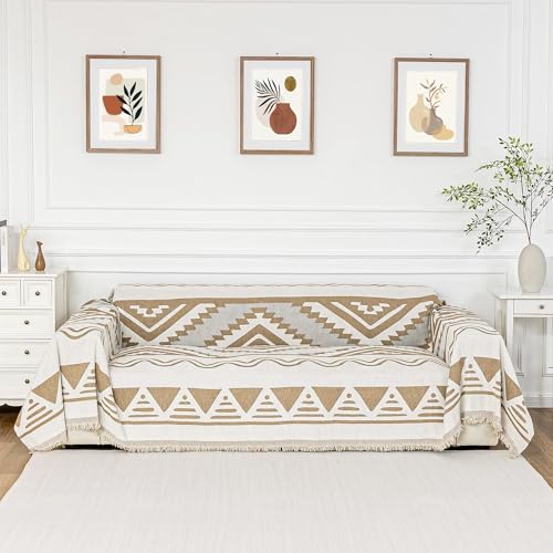 Boho Couch Cover for Dogs Washable Khaki Rhombic Couch Sofa Protector for Loveseat Sofa with Pets Friendly Chenille Geometric Sofa Covers Soft Durable Farmhouse Sofa Slipcovers (71" x 102" / 2# Bohemia Khaki)