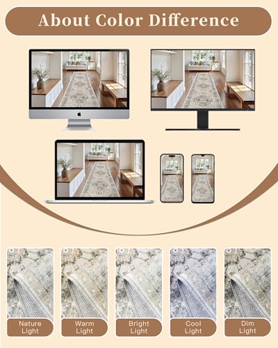 Washable Runner Rug 2x6 Runners for Hallways Soft (Light Taupe Brown / 2' x 6' (Runner))
