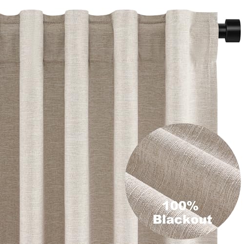 45 Inches Long Boho Linen Curtains Tiers for Small Window 2 Panels Set Thermal Saving Short Drapes for Kitchen Bathroom Curtain Hook Belt Pleated Back Tab Natural Linen (Natural Linen / 52"W x 45"L (Pack of 2))