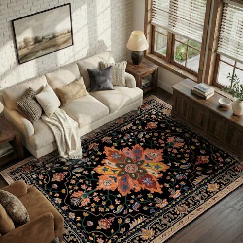 Washable Area Rug (Black/Colorful / 6' x 9' (Rectangular))