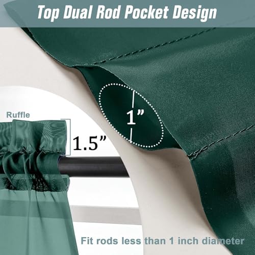 Green Sheer Curtains 63 Inch Length 2 Panels (42"W x 63"L (Pack of 2) / Hunter Green)