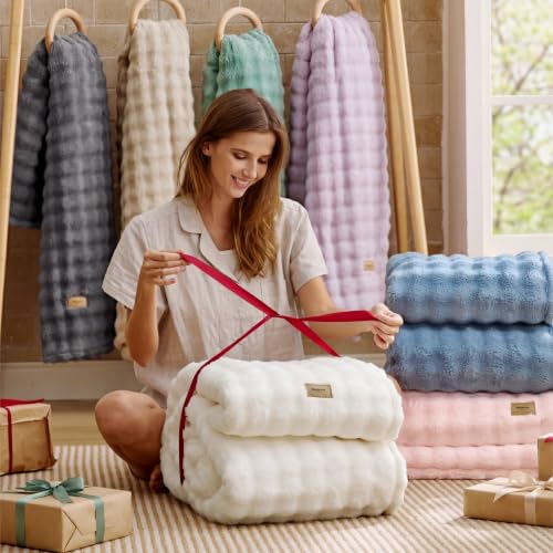 Cloud Bubble Fleece Queen Blanket for Bed (04 Beige / Queen (90" X 90"))