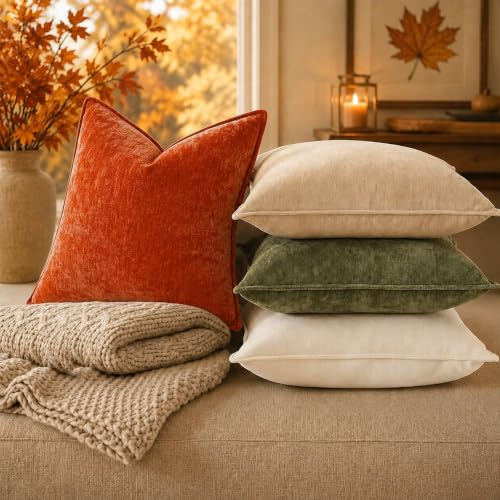 Chenille Rust Velvet Throw Pillow Covers 26x26 Set of 2 (Rust / 26" x 26" (Pack of 2))