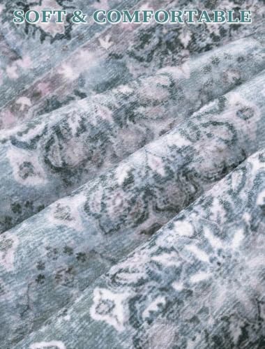 2'6"x8' Washable Non Slip Floral Boho Runner Rug for Hallway (Blue Grey/Multi / 2'6" x 8' (Runner))