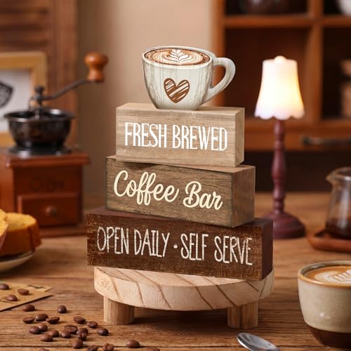 4 Pcs Farmhouse Coffee Bar Signs Decor Wooden Cafe Cup Signs (Coffee Bar Coffee Bar)