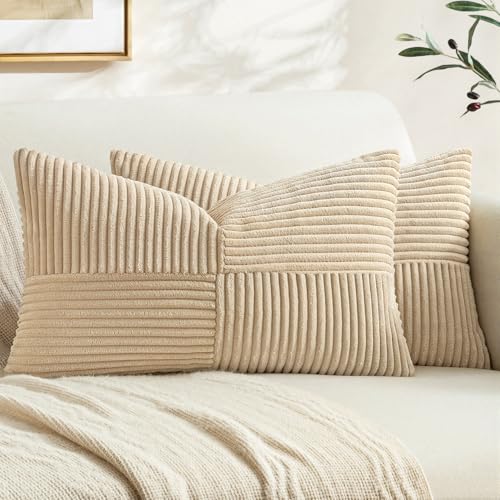 Natural Beige Decorative Lumbar Throw Pillow Covers 12x20 in 2 Pack (20" x 12" (Pack of 2) / Natural Beige)