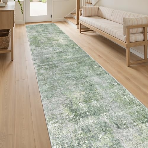 Abstract Runner Rug 2x10 Hallway Kitchen Runners Green (Green/Ivory / 2' x 10' (Runner))