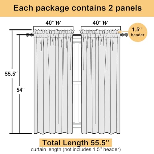 Yellow Sheer Curtains 54 Inch Length 2 Panels (Yellow / 40"W x 54"L (Pack of 2))