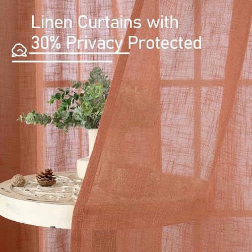Terracotta Linen Curtains 54 Inch Length for Bedroom 2 Panels (34"W x 54"L (Pack of 2) / Terracotta)