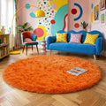 Orange Round Shag Kids Rug 4Ft for Bedroom Living Room Classroom (Orange / 4' (Round))