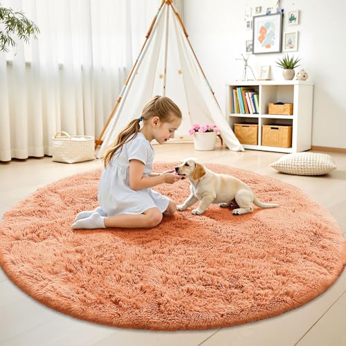 Muted Orange Round Rugs for Bedroom (9 Ft Round / Muted Orange)