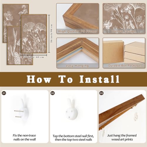 Vintage Brown Neutral Floral Framed Canvas Wall Art Set (Vintage Brown Floral Wall Art / 24"Lx36"W)