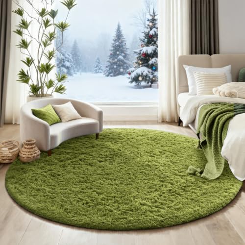 Round Rug 6Ft Green Circle Area Rug (7- Green / 6' (Round))