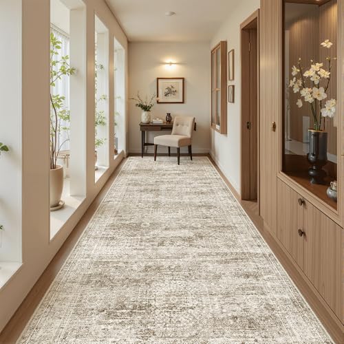 Washable 4x10 Hallway Runner Rug Non (Brown / 4' x 10' (Runner))