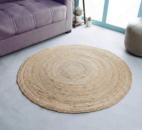 Jute Braided Woven Area Rug 4 Feet Round (4' Round / Natural)