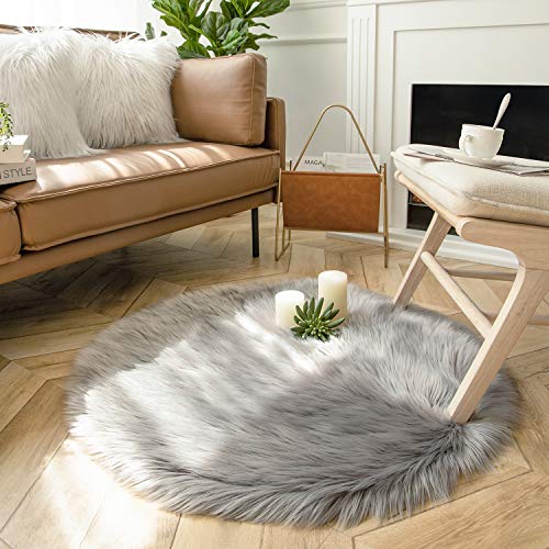 Ashler Faux Fur Rug (3' (Round) / C-grey)