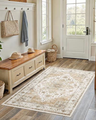 Amada 3x5 Washable Area Rug for Bedroom (3' x 5' (Rectangular) / Beige)