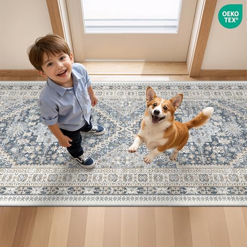 Runner Rug 2x10 (Blue/Beige / 2' x 10' (Runner))