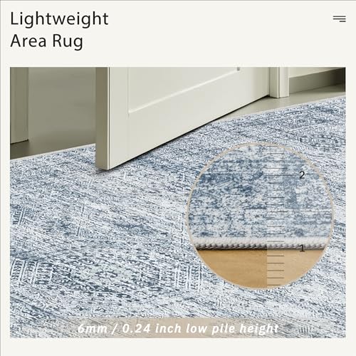 5x7 Area Rugs Blue Low Pile Washable Trendy Faded Style Rug (Blue / 5' x 7' (Rectangular))