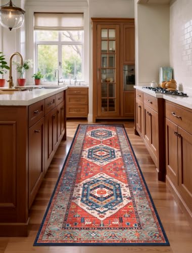 3x8 Washable Non Slip Boho Runner Rug for Hallway (Rust/Multi / 3' x 8' (Runner))