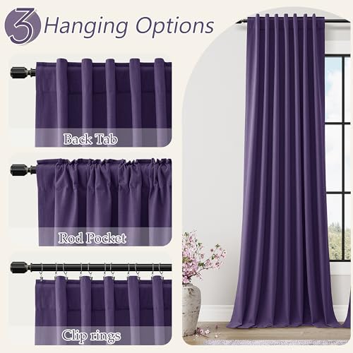 New Purple 100% Blackout Linen Curtains 96 Inch Length 2 Panels Set for Living Room Bedroom Back Tab (New Purple / 52"W x 96"L (Pack of 2))
