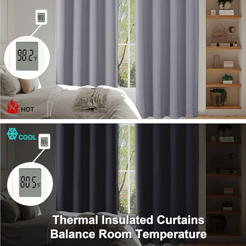 Ava Silver Grey Short Blackout Curtains for Bedroom 54 Inches Long 2 Panels (Silver Grey / 40"W x 54"L (Pack of 2))